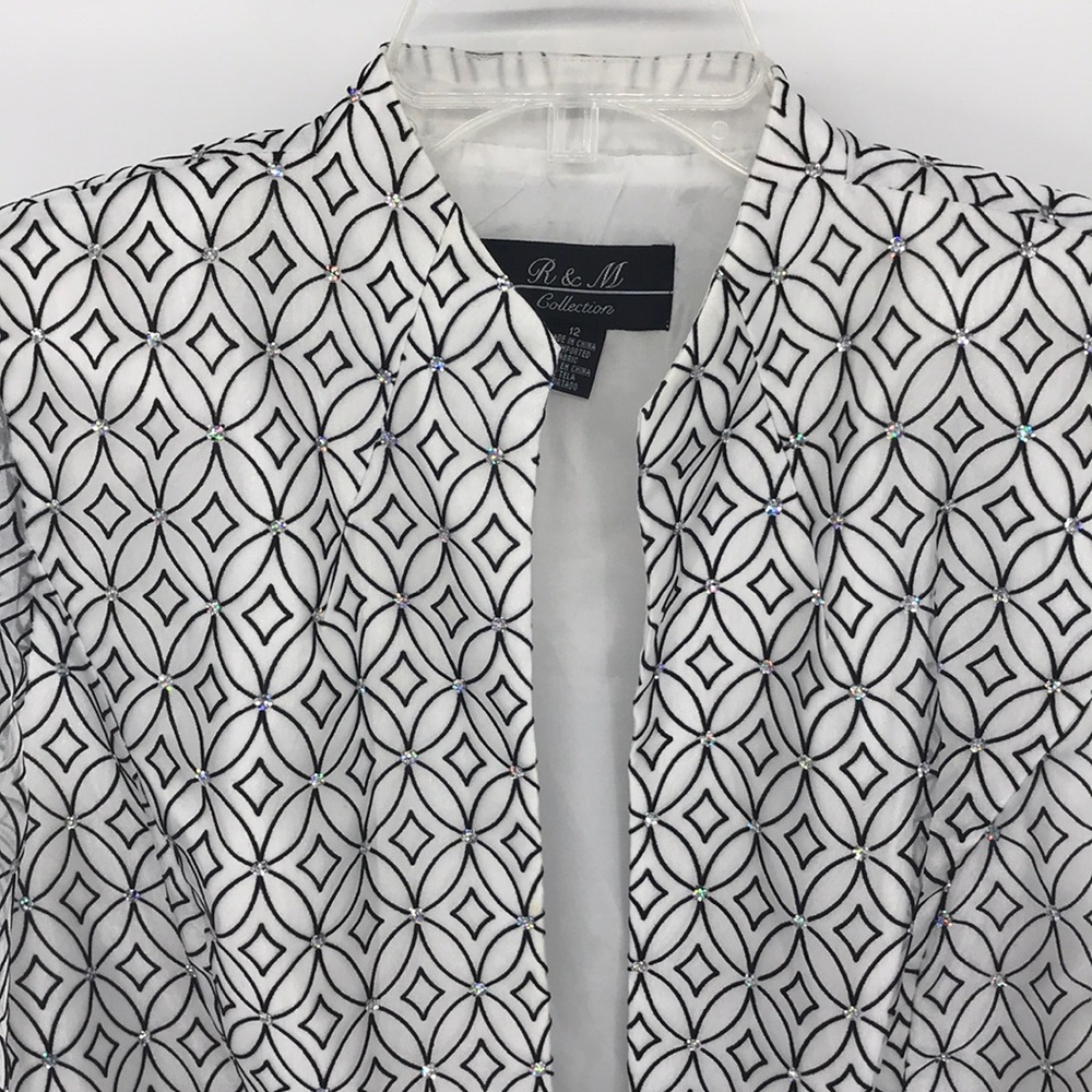 R&M Black/White Sequence Diamond Sheer Blazer Sz12 - Picture 2 of 12
